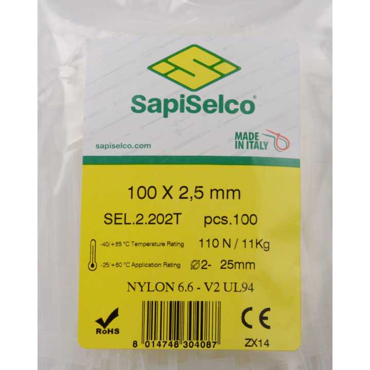 Set etichete 100x2.5mm coliere nylon 100buc SEL.2.202T SapiSelco Italy