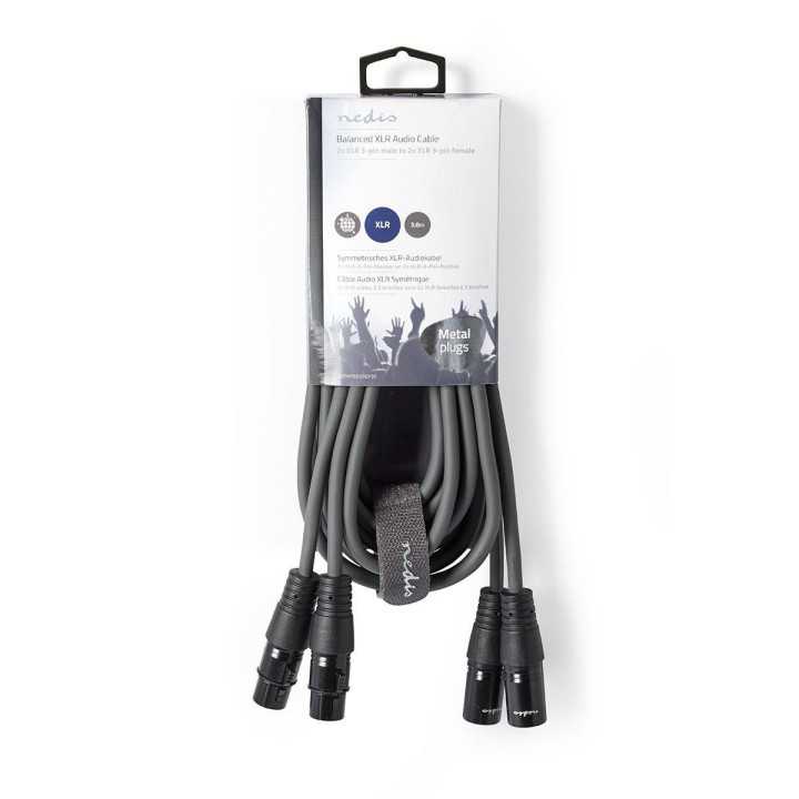 Cablu XLR stereo Premium Nedis 3m 2x XLR 3-pini tata - 2x XLR 3-pini mama gri COTH15030GY30