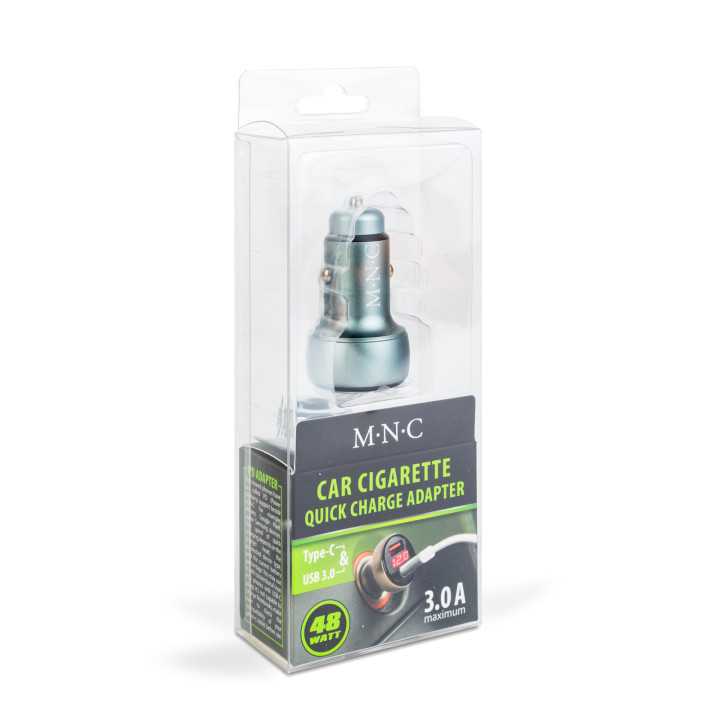 Adaptor bricheta auto incarcare rapida USB-C PD 30W /USB-A QC3.0 18W + afisaj de tensiune 55025B M`N`C