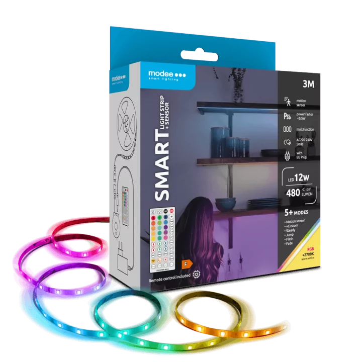 Banda LED Smart Modee 12W senzor de miscare cu telecomanda 2700K +RGB 480lm IP20 3m