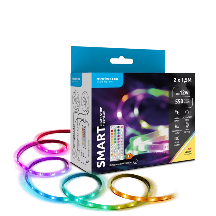 Set 2x1.5m banda LED Smart Modee 12W senzor de miscare cu telecomanda 2700K +RGB 550lm IP20