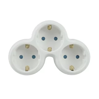 Stecher triplu Technik TP3 cu contact protectie 3x Schuko 16A 3500W alb