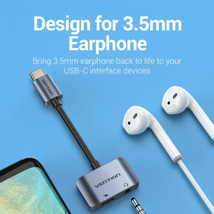 Cablu adaptor convertor USB C la Jack 3.5 mm mama casca/microfon +USB C mama incarcare 10cm OMTP/CTIA standards BGSHA VENTION