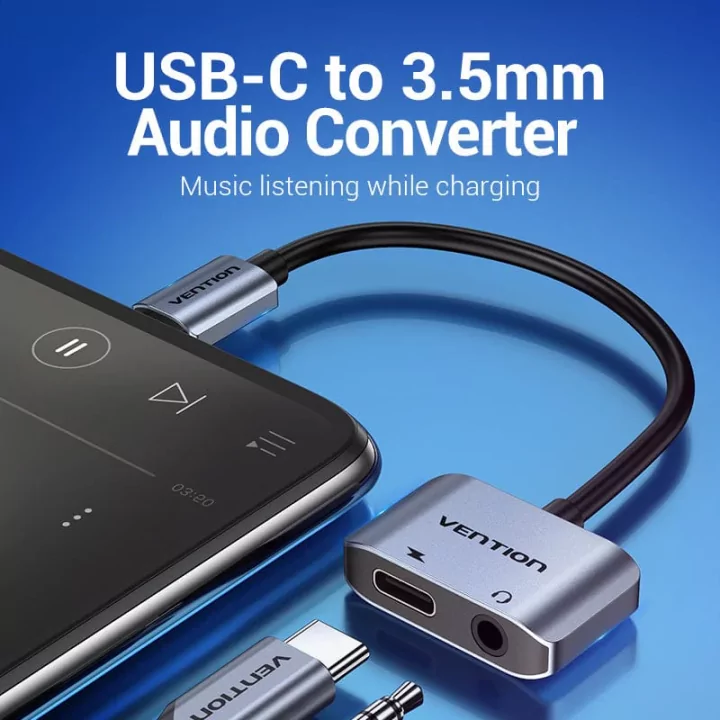 Cablu adaptor convertor USB C la Jack 3.5 mm mama casca/microfon +USB C mama incarcare 10cm OMTP/CTIA standards BGSHA VENTION