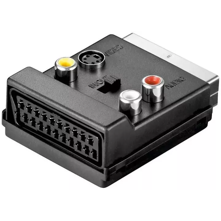 Adaptor Scart tata-mama la 3x RCA si SVHS cu comutator Goobay