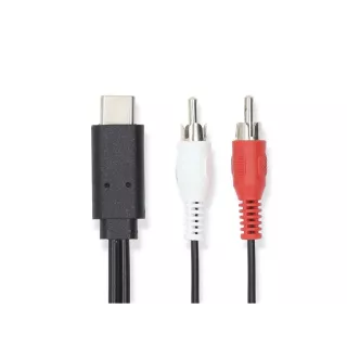 Cablu USB 3.2 Gen 1 USB-C tata Digital IN - 2x RCA tata Analogic OUT 1m negru Nedis CCGL64240BK10