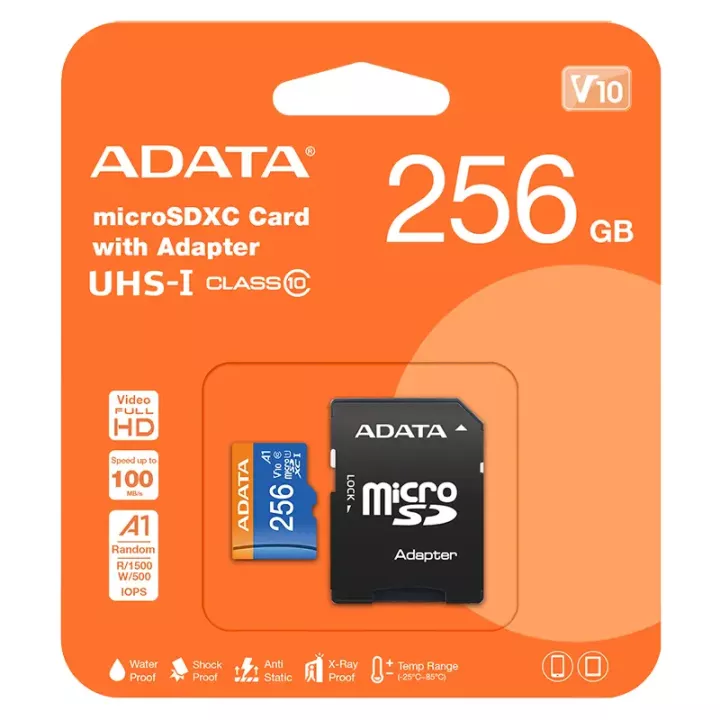 Card microSDXC 256GB +adaptor SD clasa 10 Adata AUSDX256GUICL10A1-RA1