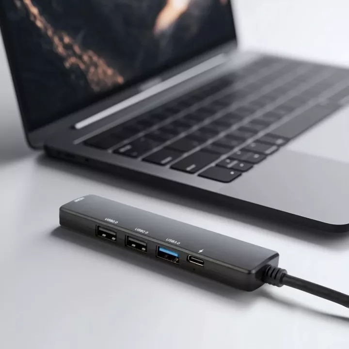 Hub USB multifunctional Delight HDMI + USB Type-C 3.0 + 3x USB-A /1x USB Type-C 5Gbps 100W negru 55064