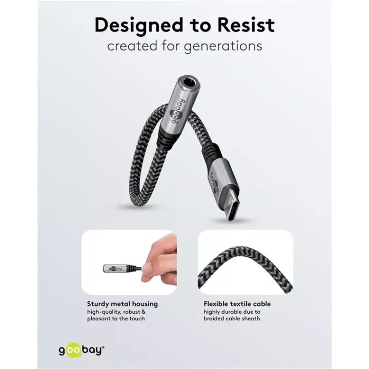 Cablu adaptor USB-C la mufa Jack 3.5 mm mama 15cm textil Goobay 74056