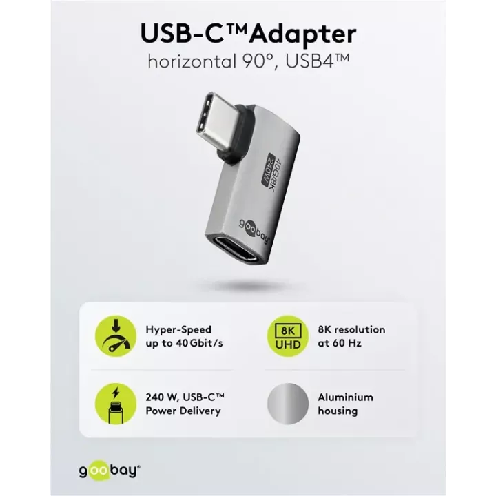 Adaptor USB-C mama - USB-C tata orizontal 90 Thunderbolt3/4 Goobay 74441
