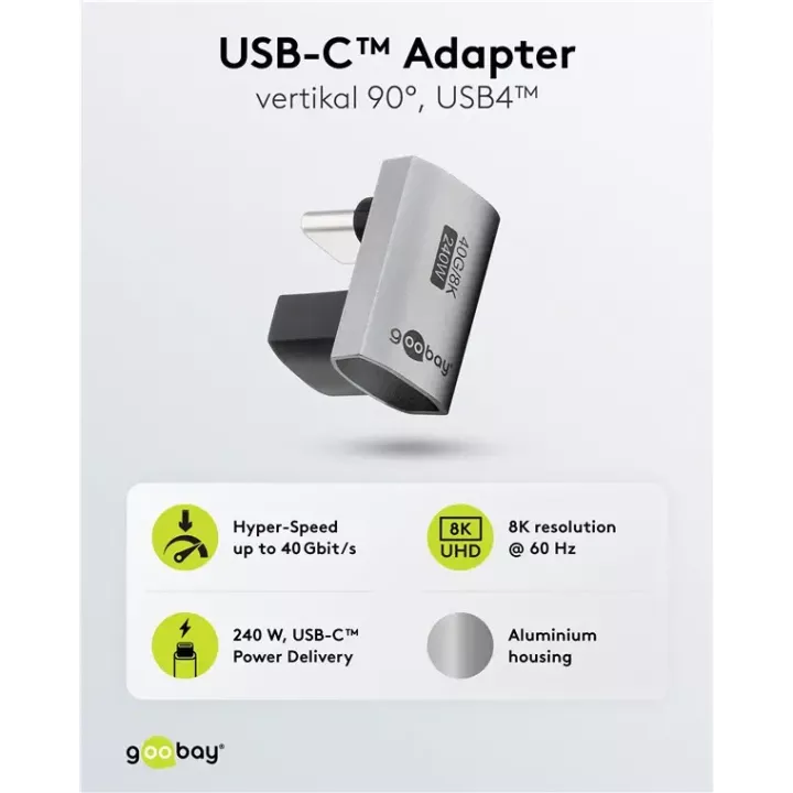 Adaptor USB-C3.1 mama - USB-C tata vertical la 90 scurt Thunderbolt 3 /4 Goobay 74444