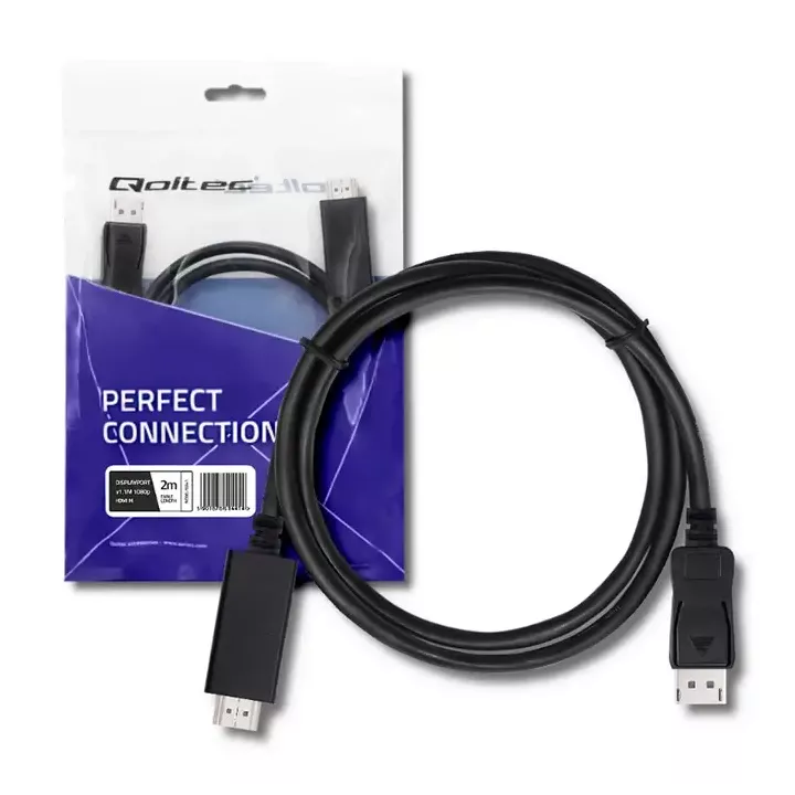Cablu 4K UHD 2880p DisplayPort v1.2 - HDMI 2m negru QOLTEC-50441 50441-QOLTEC