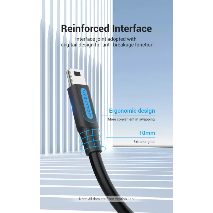 Cablu USB2.0 mini 5pin mufa tata - USB C mufa tata nichelat 2m negru dublu ecranat 2A VENTION COWBH