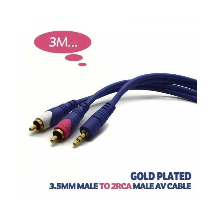 Cablu audio Jack 3.5 mm la 2x RCA 3m aurit
