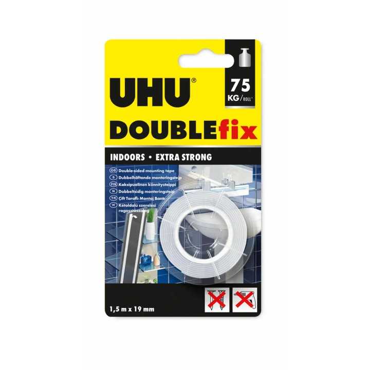 Banda dubluadeziva fata-verso UHU Double Fix 19mm x 1.5m alba U46855