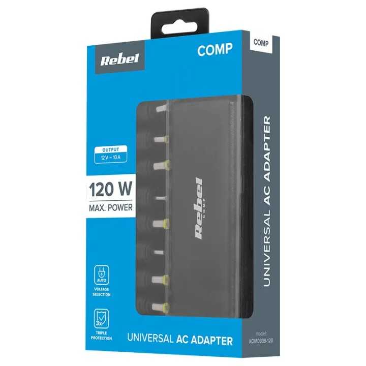 Alimentator laptop automat Rebel 120W 12-19.5V 11 mufe KOM0939-120