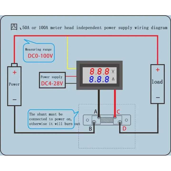Voltmetru si Ampermetru 0-50A rosu DC 4-30V VOLT/AMP 50A