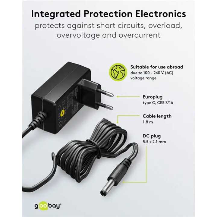 Alimentator Universal 3-12V 18W 1.5A /11 adaptoare /USB-C /USB-A /Micro-USB /Mini-USB /Terminale cu Surub 64569 Goobay