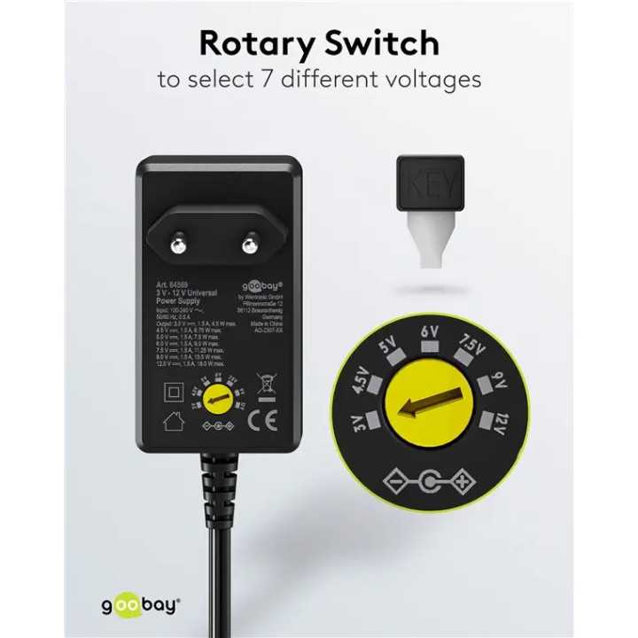 Alimentator Universal 3-12V 18W 1.5A /11 adaptoare /USB-C /USB-A /Micro-USB /Mini-USB /Terminale cu Surub 64569 Goobay