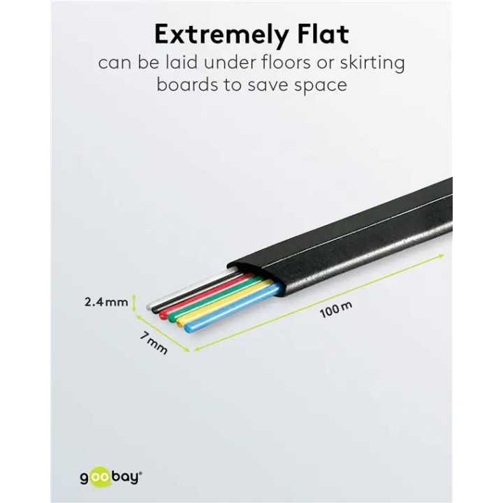 Cablu telefonic plat 6 fire negru AWG 30 Cupru Vanzare la metru liniar 50254 Goobay