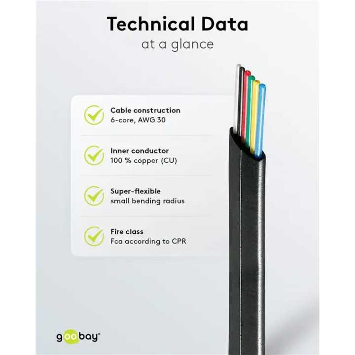 Cablu telefonic plat 6 fire negru AWG 30 Cupru Vanzare la metru liniar 50254 Goobay
