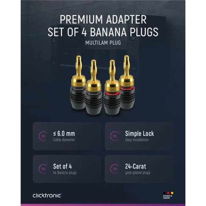 Set 4 mufe Banana 4mm Premium Clicktronic Conexiuni Audio de Inalta Calitate pentru cablu 6.0mm2 52546