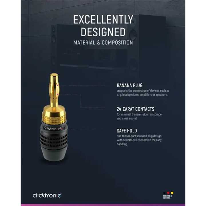 Set 4 mufe Banana 4mm Premium Clicktronic Conexiuni Audio de Inalta Calitate pentru cablu 6.0mm2 52546
