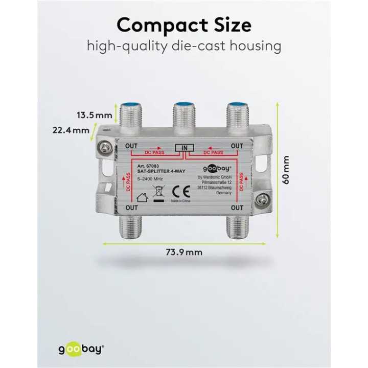 Spliter 4 cai semnal TV satelit 2500Mhz Goobay