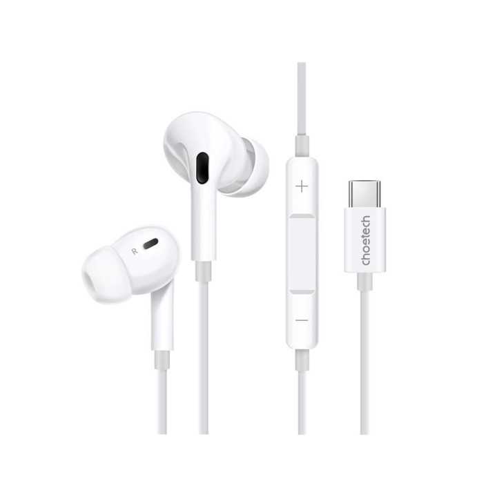 Casti In-Ear cu fir Choetech OC-A011-WH USB-C microfon reglare volum silicon alb