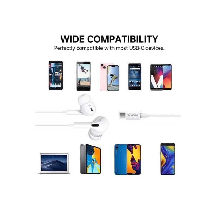 Casti In-Ear cu fir Choetech OC-A011-WH USB-C microfon reglare volum silicon alb