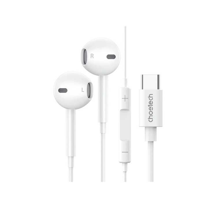 Casti In-Ear cu fir Choetech OC-A012-WH USB-C microfon reglare volum alb EARPHONE-OCA012-CHO