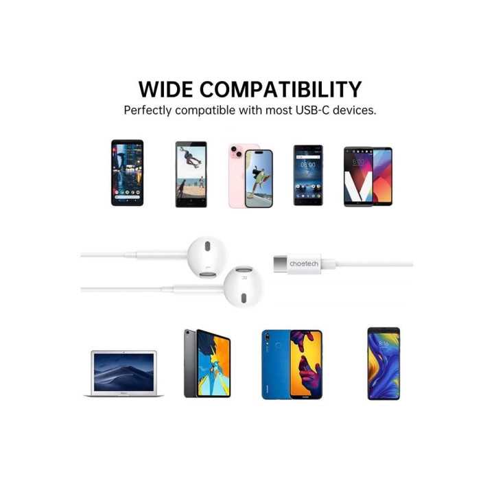 Casti In-Ear cu fir Choetech OC-A012-WH USB-C microfon reglare volum alb EARPHONE-OCA012-CHO