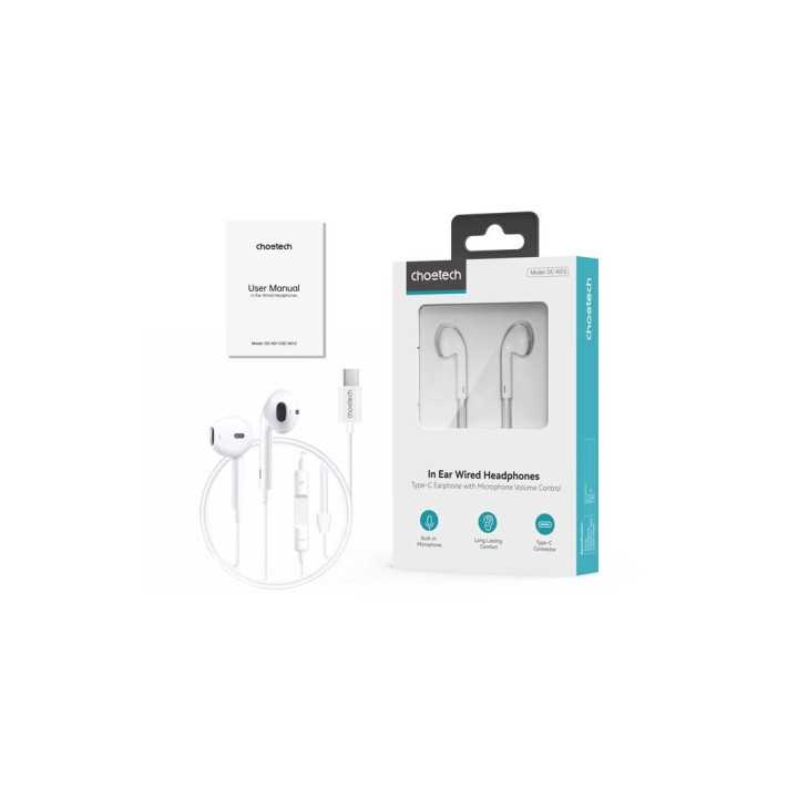 Casti In-Ear cu fir Choetech OC-A012-WH USB-C microfon reglare volum alb EARPHONE-OCA012-CHO