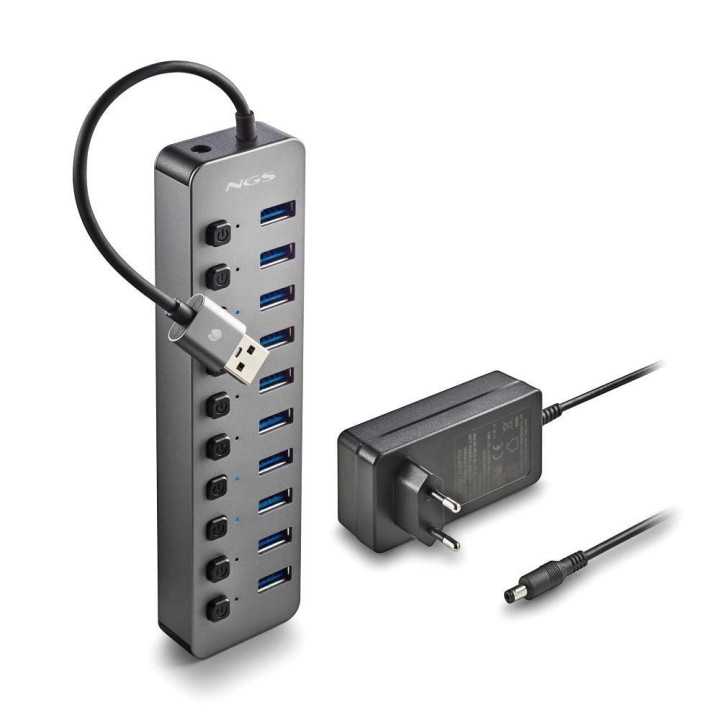 HUB USB 3.0 NGS iHub10 cu 10 porturi si alimentator inclus