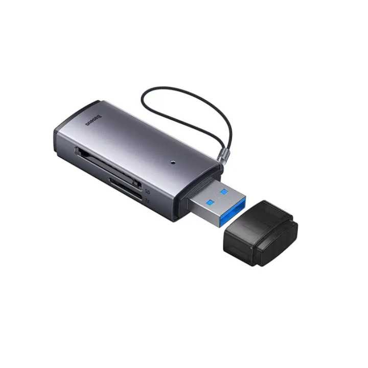 CARD READER extern Baseus Lite WKQX060013 USB 3.0 citeste /scrie SD /microSD 480Mbps maxim 512GB metalic gri