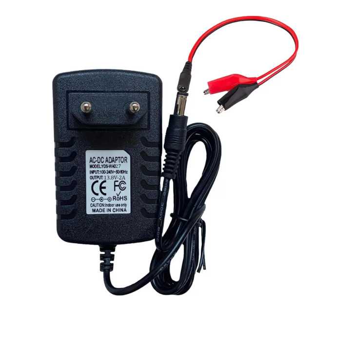 Incarcator 13.8V 2A pentru acumulatori 12V plumb acid/gel cu mufa 2.1x5.5mm + cablu cu crocodili (547)