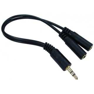 Cablu adaptor 25cm spliter 2x JACK 3.5 mm stereo mama - JACK 3.5 mm stereo tata negru