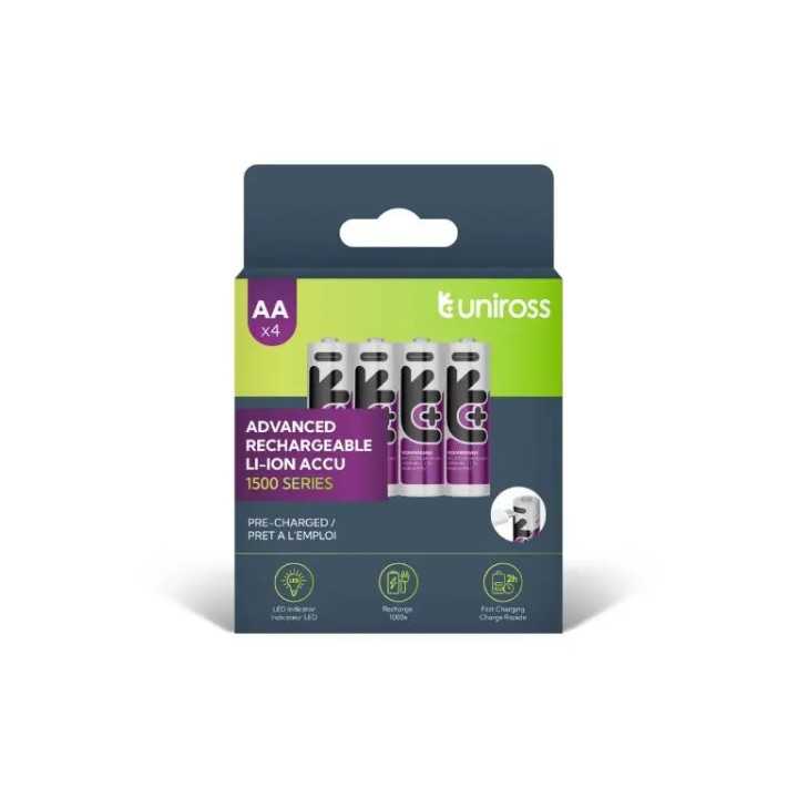 Set acumulatori Uniross AA R6 Li-ion 14500 1.5V 1400mAh cu incarcare USB-C 4buc