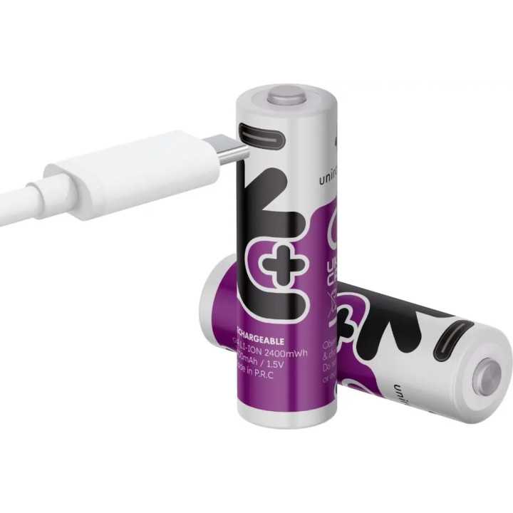 Set acumulatori Uniross AA R6 Li-ion 14500 1.5V 1400mAh cu incarcare USB-C 4buc