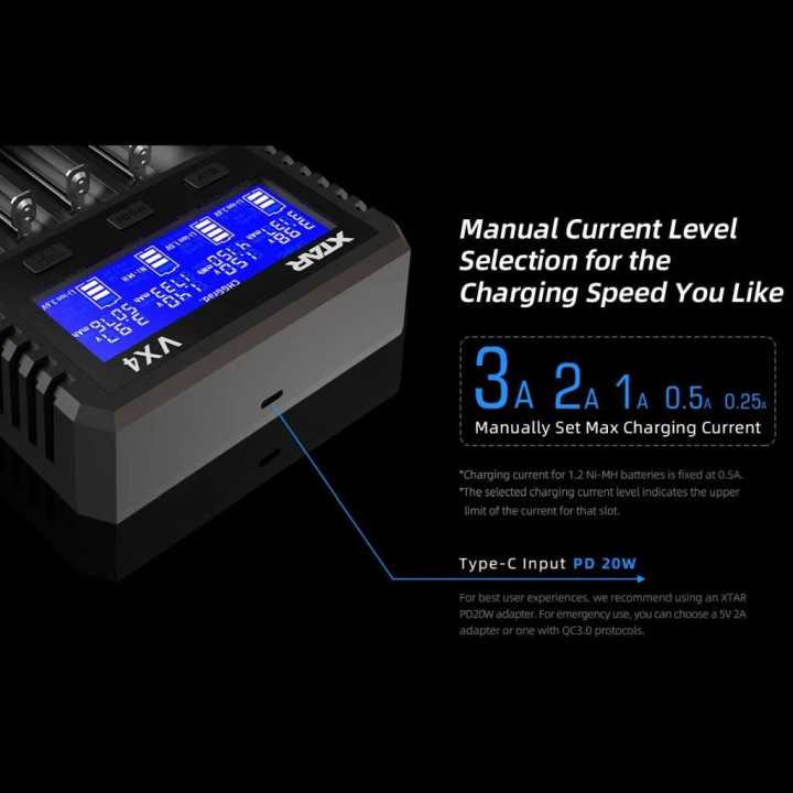 Incarcator Universal Smart XTAR VX4 Visible Mixer 1.2V 1.5V 3.2V 3.6V 3.7V