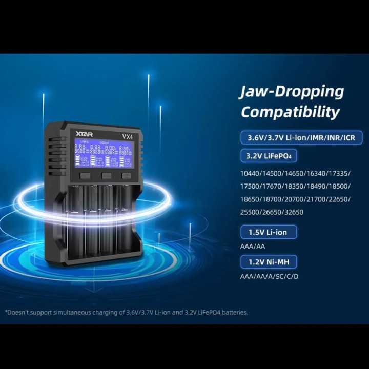 Incarcator Universal Smart XTAR VX4 Visible Mixer 1.2V 1.5V 3.2V 3.6V 3.7V