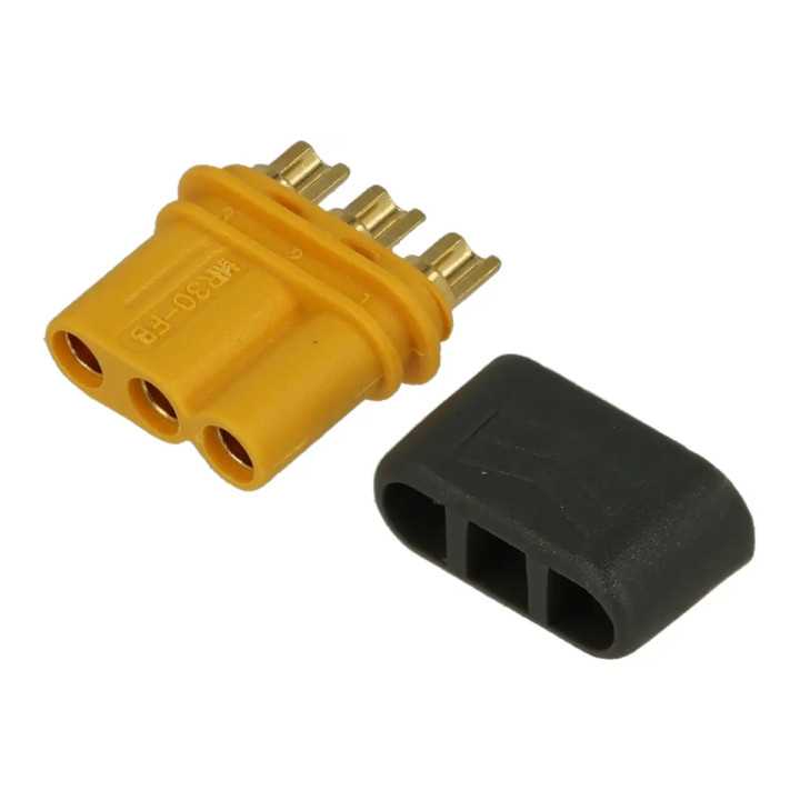 Conector alimentare DC mufa MR30 mama 3pin 15A 500V lipire pe cablu AMASS MR30-FB