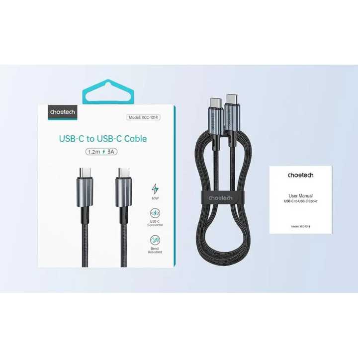 Cablu USB-C - USB-C PD 60W 1.2m negru textil XCC-1014 Choetech XCC-1014-BK
