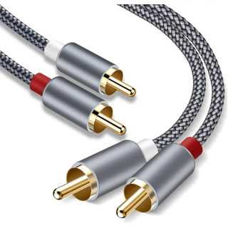 Cablu audio 2x RCA-tata la 2x RCA-tata 2m contacte aurite design metalic subtire si elegant