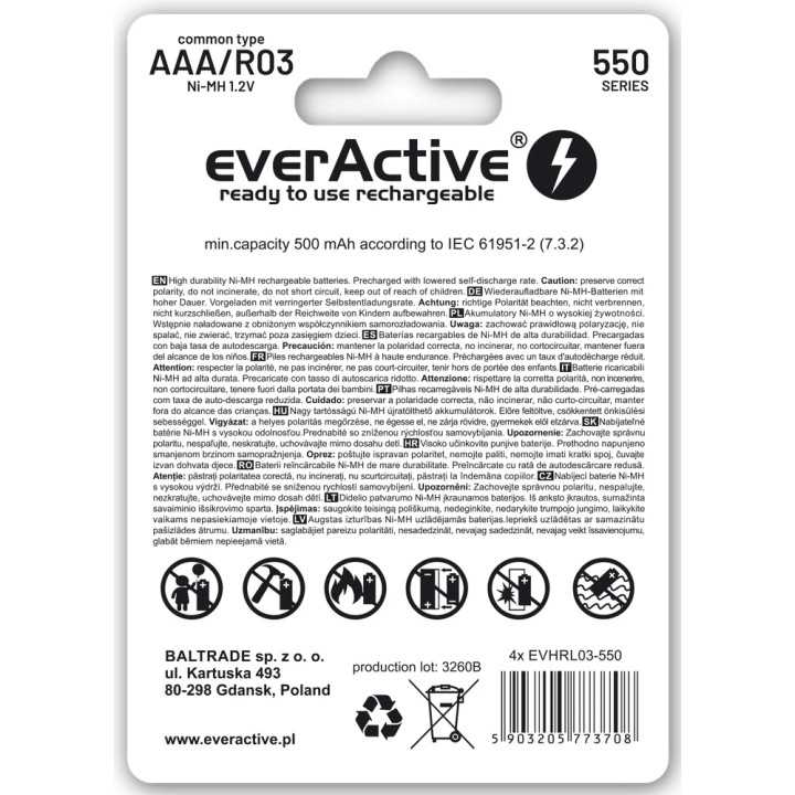 Acumulatori Ni-MH AAA R03 550mAh 4buc everActive 4x EVBHRL03-550