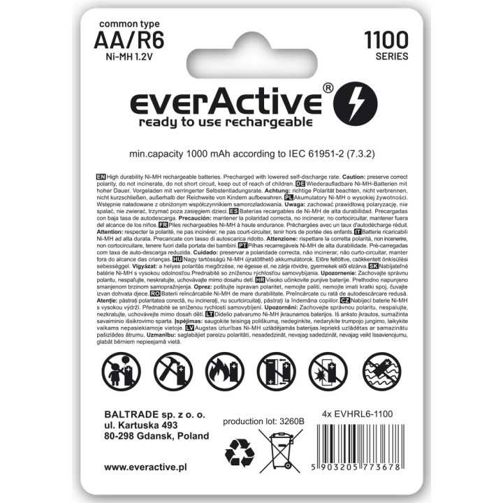 Acumulatori Ni-MH AA R6 1100mAh 4buc everActive 4x EVBHRL6-1100