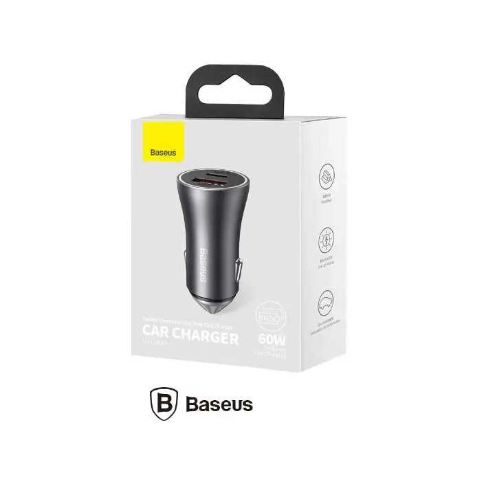 Incarcator auto Baseus CGJM000113 Golden Contactor Max Quick Charge 60W 1x USB 5V/3A 1x USB Type-C gri