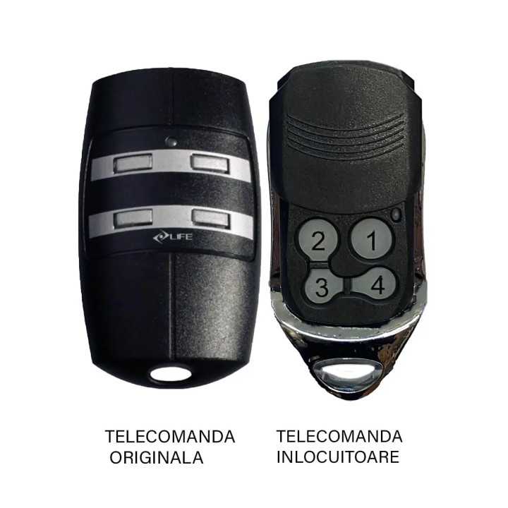 Telecomanda inlocuitoare poarta garaj Life cu 4 canale FIDO frecventa 433.92MHz Codificare LIFE Rolling Code Baterie alcalina 12