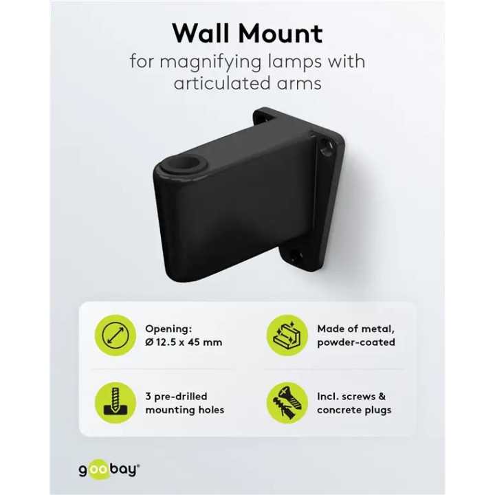 Suport de perete pentru lampa cu lupa negru pentru cod 65575 /64986 /64988 /64989 Goobay 64991