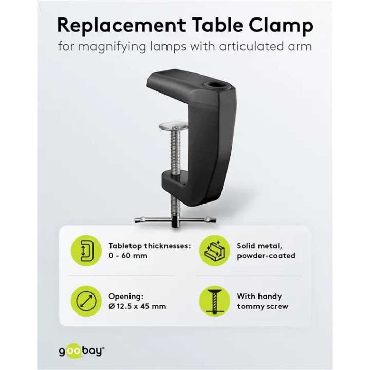 Suport prindere birou negru rezerva pentru lampa de lucru pentru cod 65575 /64986 /64988 /64990 Goobay 64987